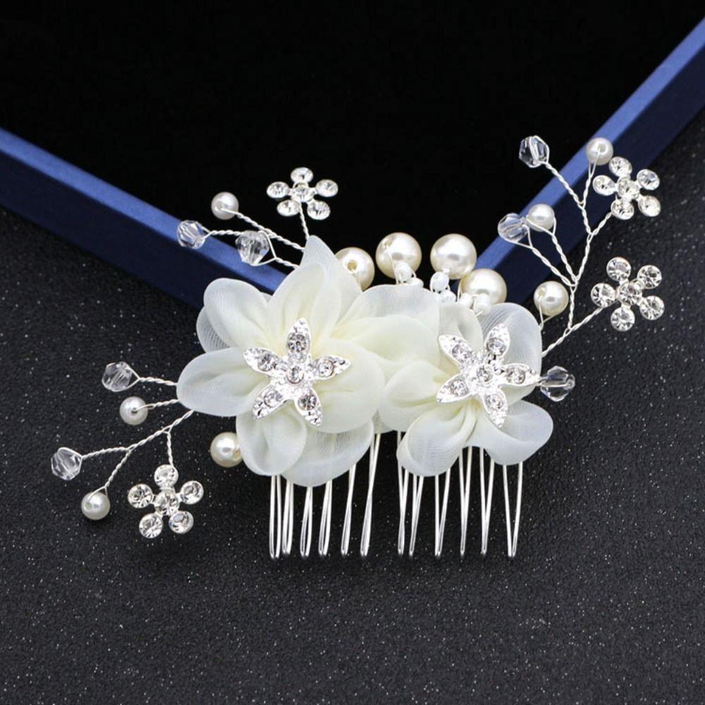 Headdress Pearl Crystal Hairpin Fashion Bride Headwear Elegant Flower Hair Comb Women