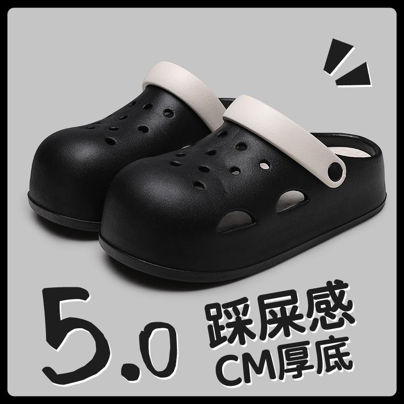 Cute Bear Hole Shoes Summer New Wear Breathable Cool Slippers Two Wear Non-slip Heightening Bag Head Slippers Ladies