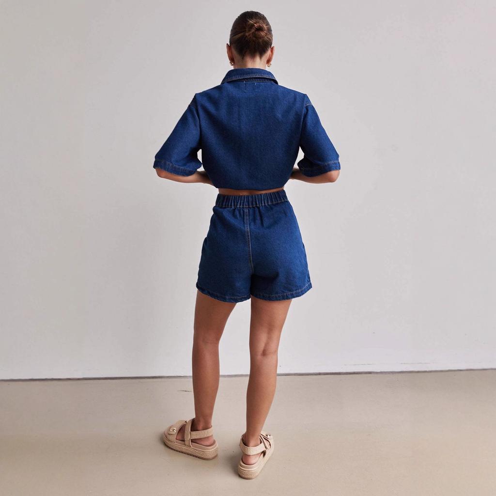 Summer Women's Casual Retro Loose-fitting Shirt and Denim Shorts Set for Street Style with A Unique Touch