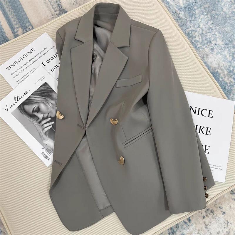Korean Grey British-Style Women's Fashion Suit Jacket