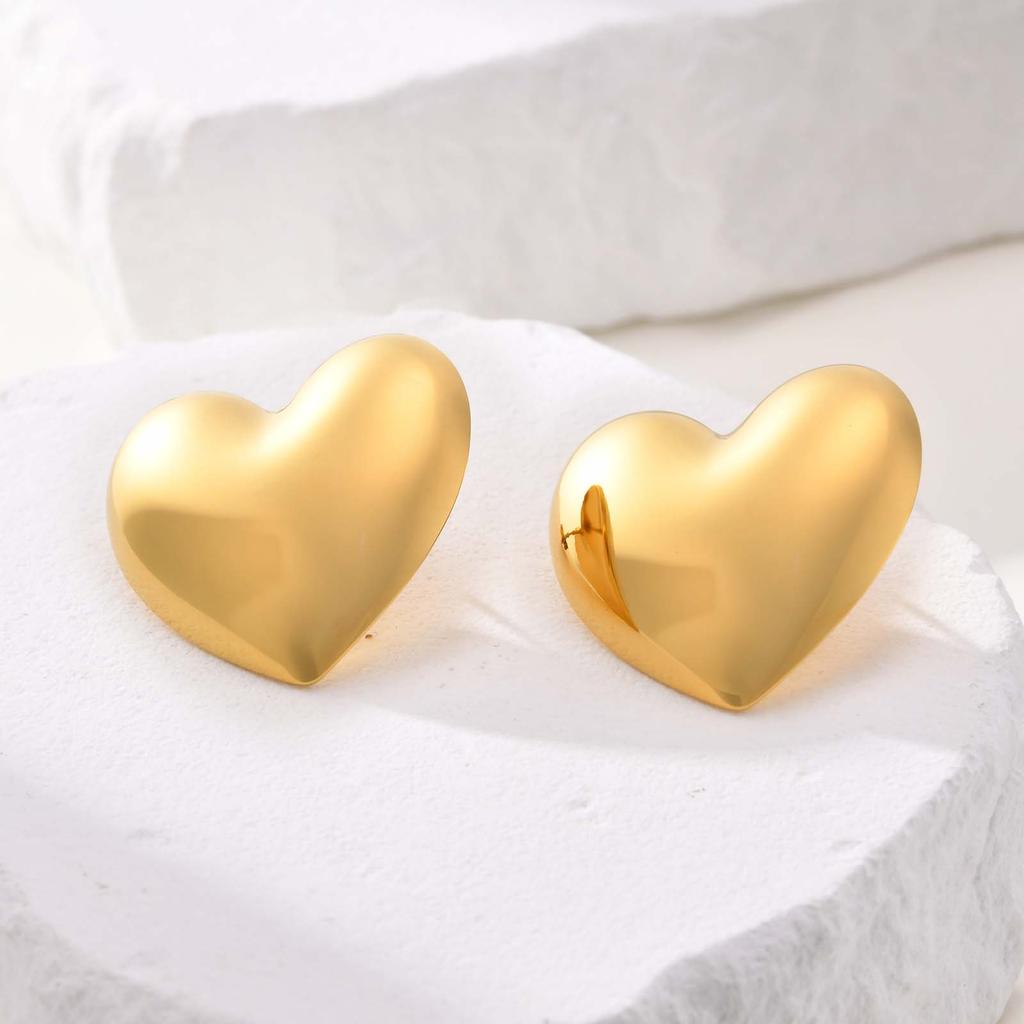 Minimalist Fashion Stainless Steel Heart Shape Stud Earrings For Women Gold Color Heart-Shaped Earring Fashion Jewelry Giftss
