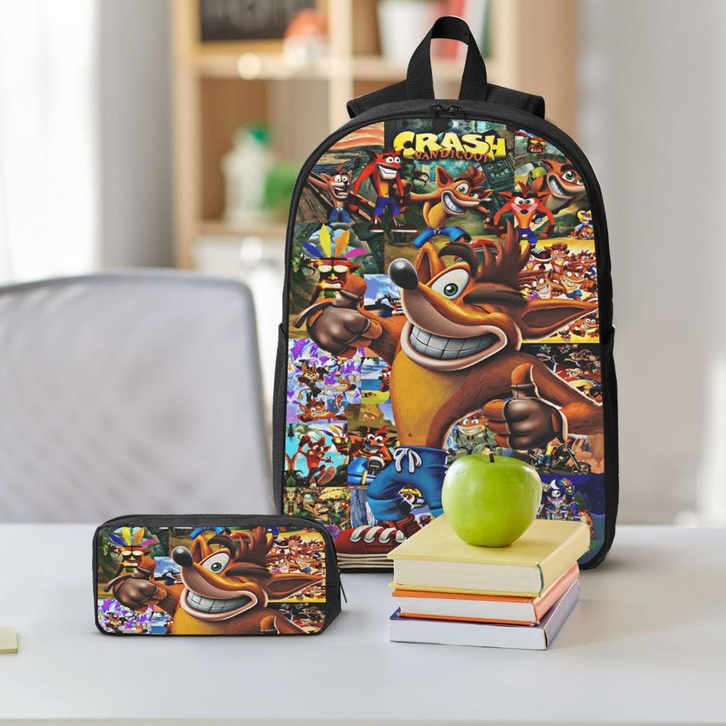 Crash Team Rumble Game Kids Backpack Lunch Box Pen Bags for Boys Girls Backpacks Schoolbag Bookbag Set