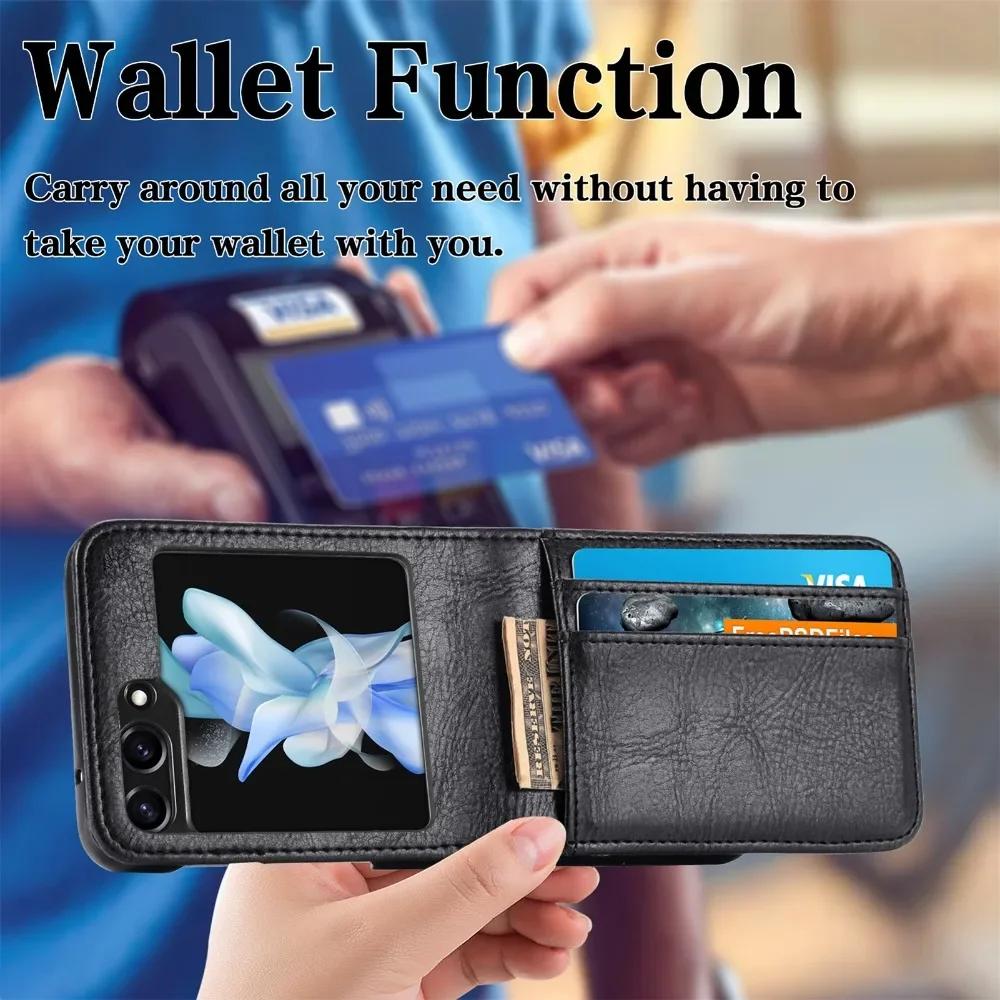PU Leather for Samsung Z Flip 6 5 4 3 2 Flip6 Flip5 Flip4 Flip3 Flip2 5G Protective Phone Case with Multi-card Slot Holder Cover