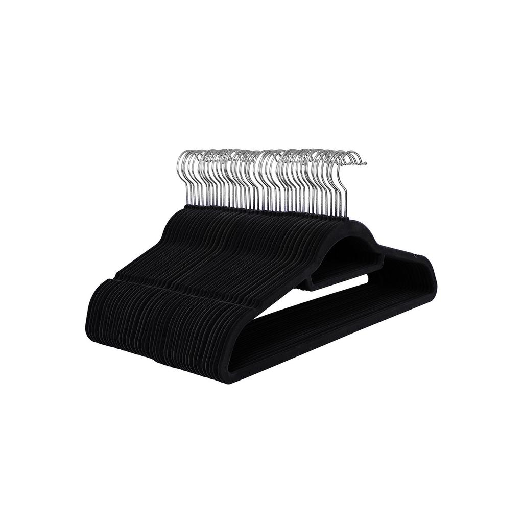SONGMICS Velvet Hangers, 50 Pack, Ultra Thin Space Saving, Non-Slip Coat Hangers with Tie Organiser, 360 Degree Swivel Hook, Black