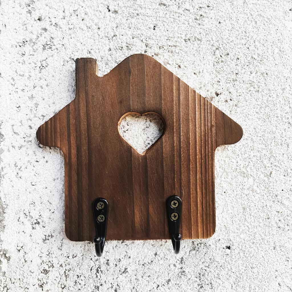 Decorative Wooden Key Hanger Wall-Mounted Key Storage Rack with Hooks House Shaped Entryway Decoration Coat Organizer