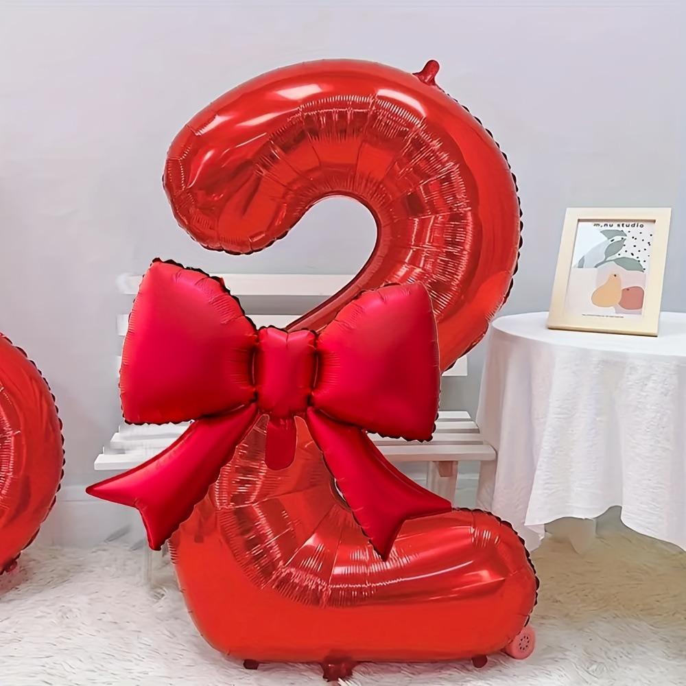 New Large 32inch Number Digital 0-9 Balloon Red Anniversary Decoration Foil Balloons with Red Bowknot Birthday Party Balloons