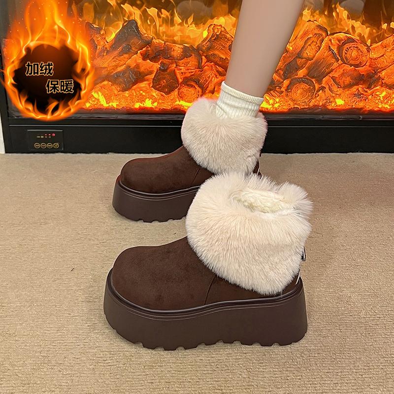 Winter Warm Cotton Short Botas Para Mujer Fashion Platform Thick Sole Women Fur Snow Boots Outdoor Comfort Shoes