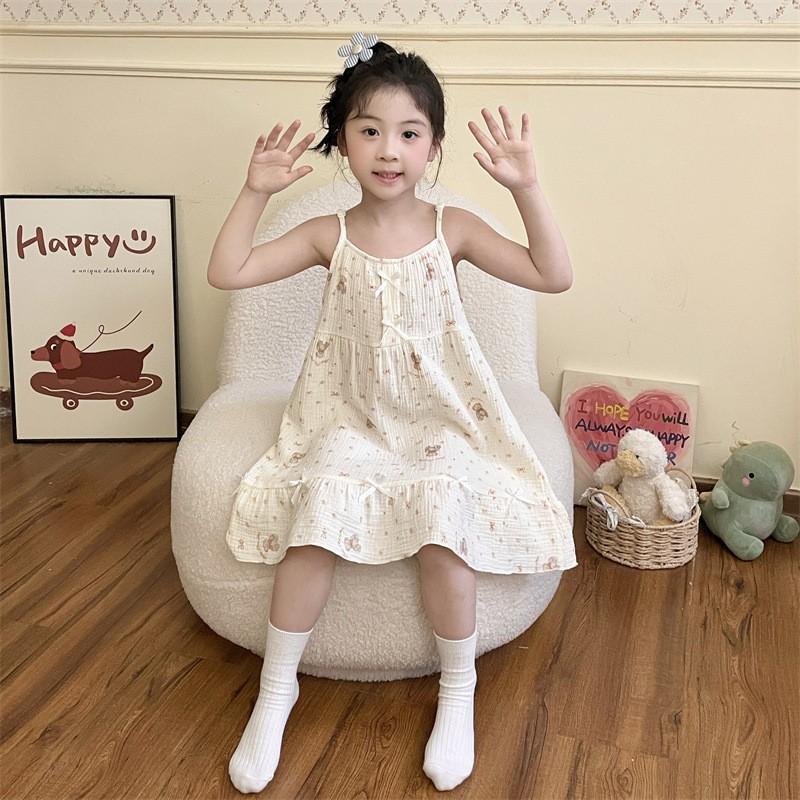 Girls Cotton Gauze Sleeveless Nightdress Loose Pajama Dress Kids 8 Years Cartoon Print