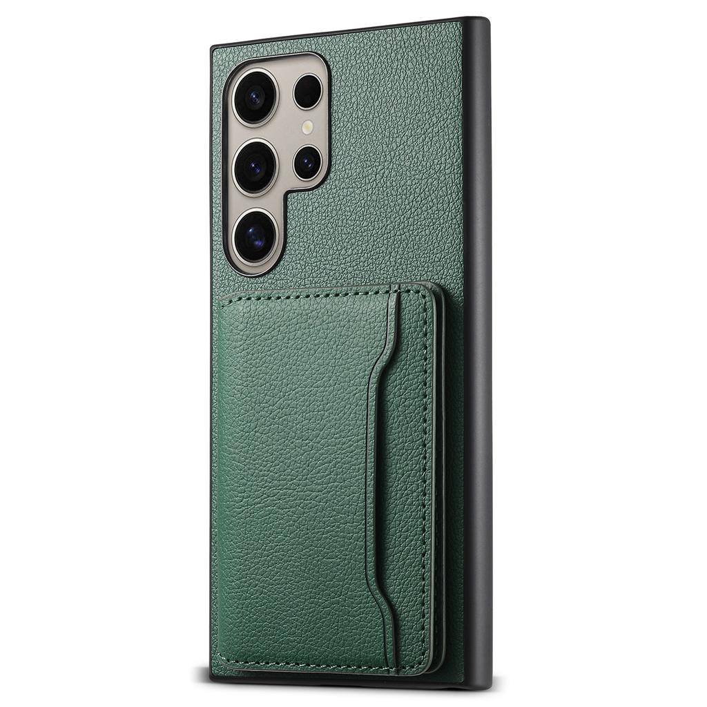 For Samsung Galaxy S25 Ultra Case with Card Slots Kickstand Calf Texture Leather Phone Back Cover