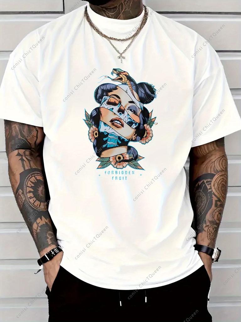 Snake Fashion Portrait Graphic Print Men's Luxury Cotton Short Sleeved T-shirt Summer Unisex Men's and Women's Street Fashion