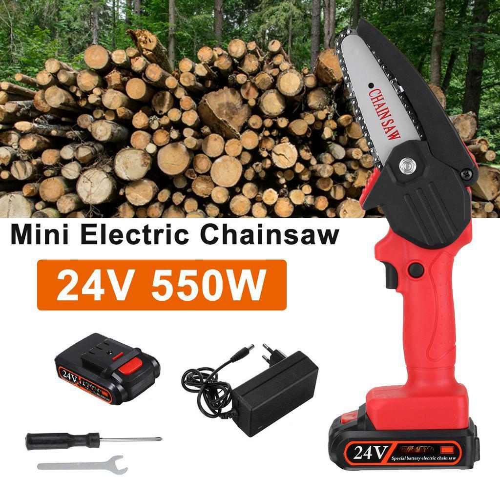 24V Mini Electric Chainsaw Portable Cordless Chainsaw Wood Cutters for Woodworking Garden Tools Rechargeable Battery Chain Saws