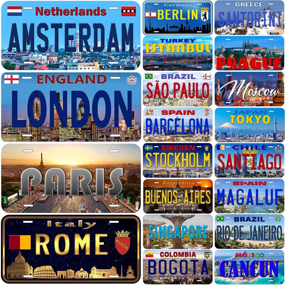 Vintage Metal Tin Sign Rome License Plates Wall Art Decoration for Cafe Bar Garage
