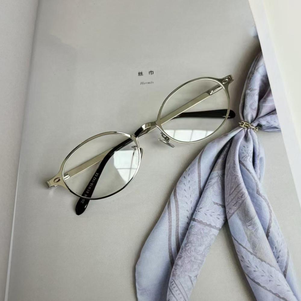 Retro Metal Oval Glasses Transparent Blocking Glasses Vintage Optical Spectacle Eyeglass  Daily