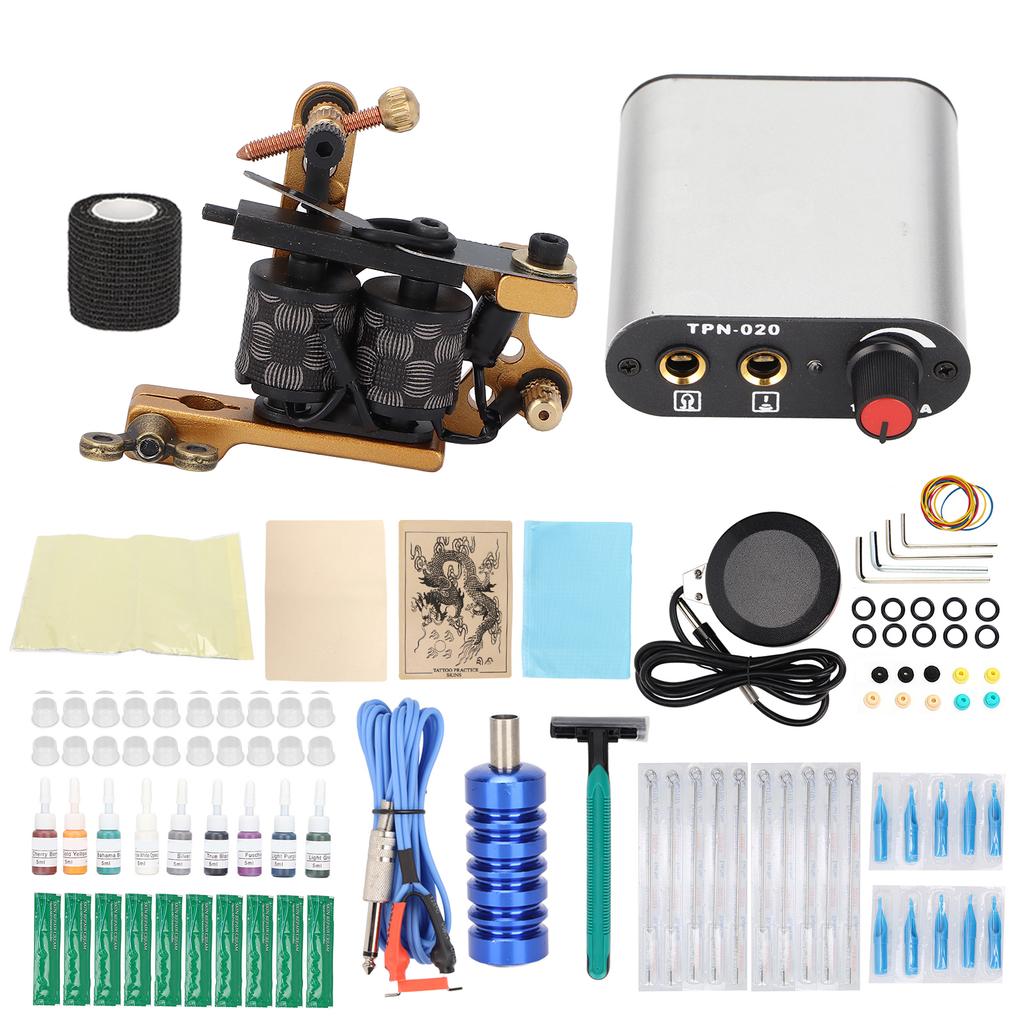 Coil Tattoo Machine Kit Practice Skin Clip Cord Tattoo Transfer Paper Novice Tattoo Tool Set