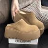 Fashion AJGS Vintage Platform Heel Women Warm Cotton Mules Slippers Fashion Cover Toe Slip on Shoes Ladies Comfort Outdoor Lazy Slides
