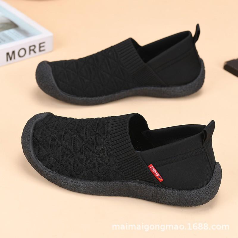 Womens Breathable Knit Slip-On Flat Shoes Casual Walking Comfortable Soft Sole Round Toe