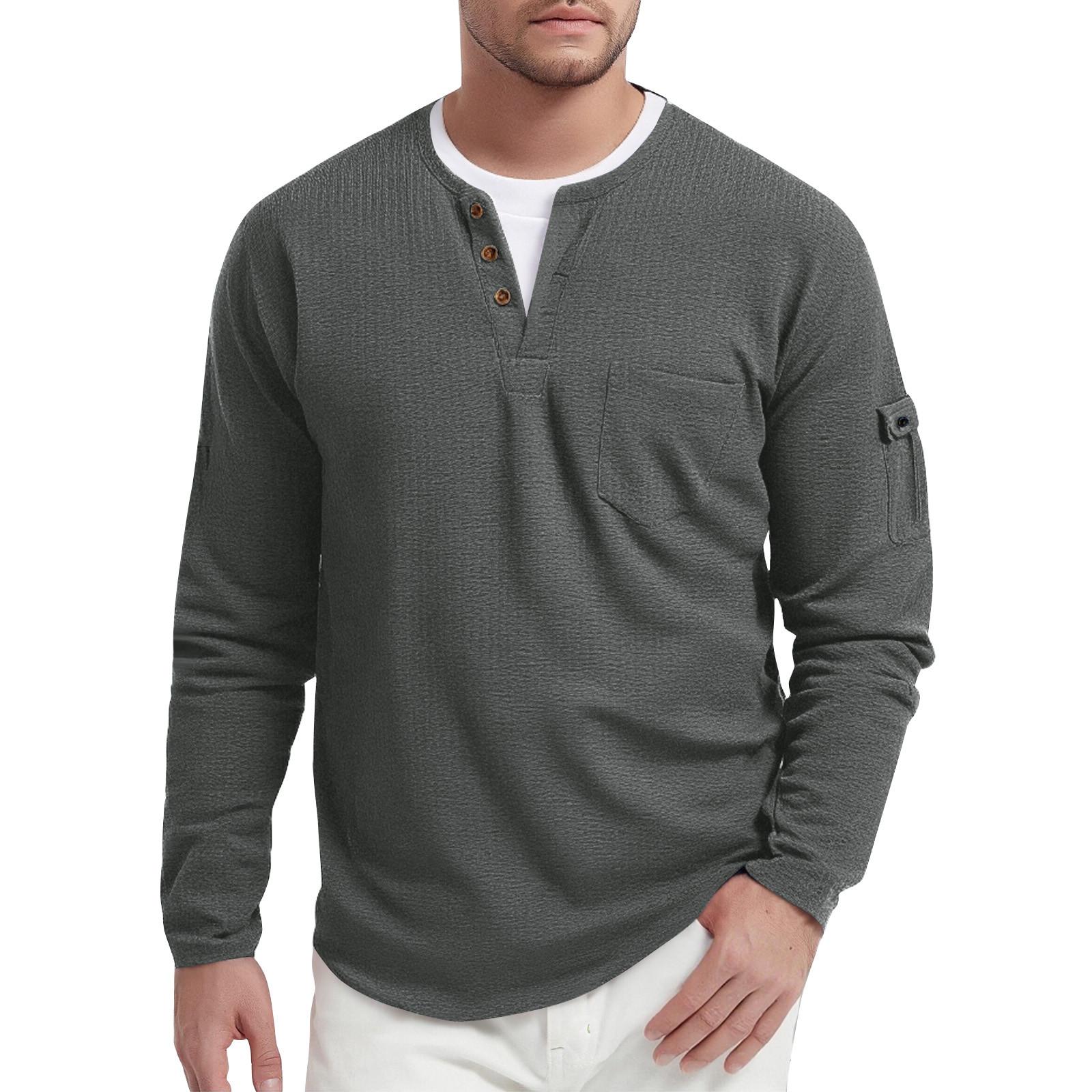 Men s Spring Color Fake Two-Piece Double-Layer V-Neck Pocket Long Sleeve Top S