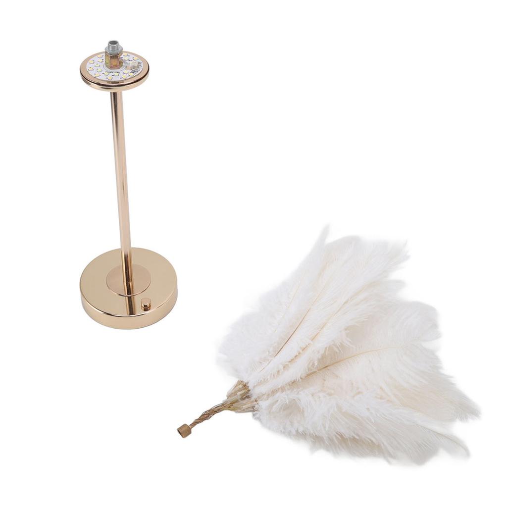 Feather Table Lamp Touch Switch USB Ostrich Feather Lamp 3 Color Dimming Desk Lamp with Gold Metal Base 30pcs Feather
