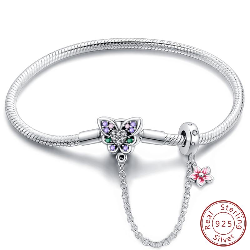 Real 925 Sterling Silver 17-20CM Butterfly Pet Ocean Starry Sky Original Bracelet Fit for Wedding Fine Jewelry DIY Making
