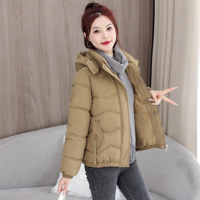 Windproof lightweight hooded thickened fluffy warm cold loose short section of high-quality fabric casual sports jacket cotton jacket coat