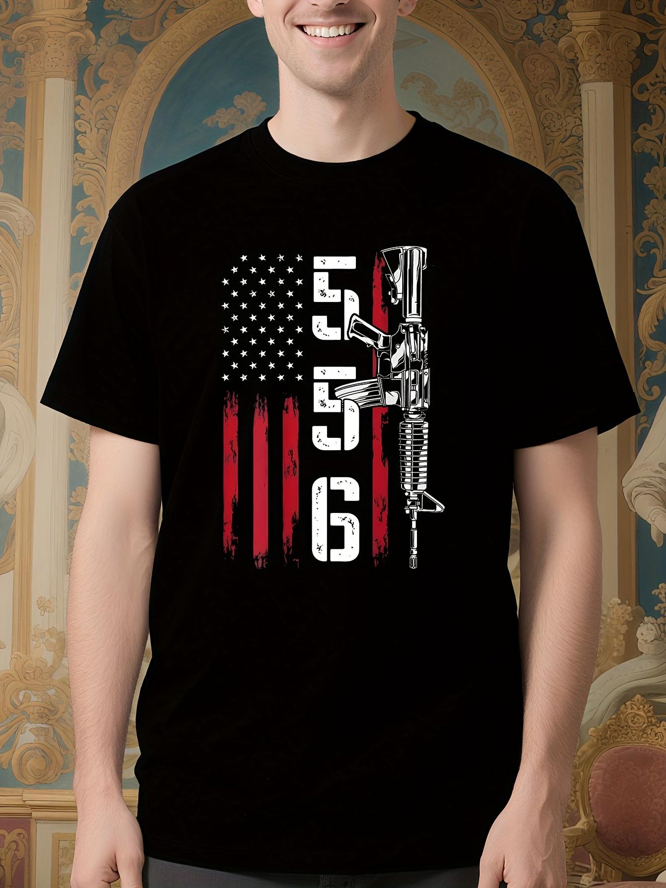 Patriotic AR-15 Rifle and American Flag Graphic Tshirt - ... XL