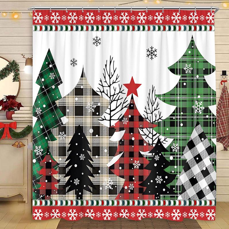 Christmas Shower Curtain Santa Claus Christmas Tree Cat Dog Winter Snowy Snowflake Home Polyester Fabric Bathroom Decor Curtains