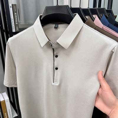 Luxury High-quality Short Sleeve Polo Shirt Men New Summer Silk Breathable Comfortable Lapel Casual Business Solid Color T-shirt