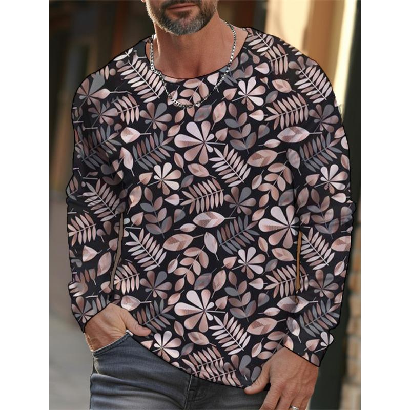 

Spring and Autumn Men s Casual Long Sleeve T-Shirt 3D Printed Leaf Print Fashion Street Men Crew Neck Pullover T-Shirt Clothing S