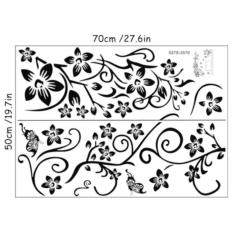 Diagonal Flower Vine Butterfly Fly Vinyl Wall Stickers Removable For Home Living Room Tv Background Decoration Two Packing Sizes