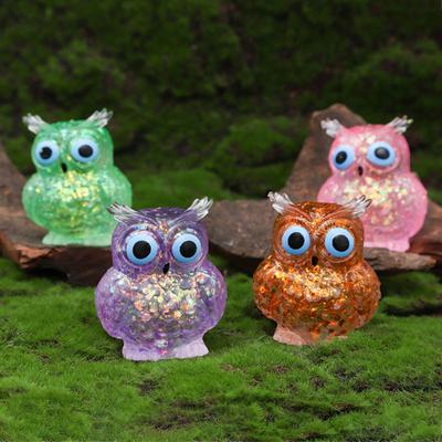 Glitter Owl Squeeze Toy Slow Rebound Stress Relief Clear Bird Sensory Toy Anxiety Relieving Stress Ball Animal Shape Relaxation Tool