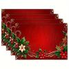 4/6pcs Set Christmas Daisy Poinsettia And Berry Print Winter Placemats, Seasonal Everyday Holiday Decorations Suitable for Home Kitchen Dining Room