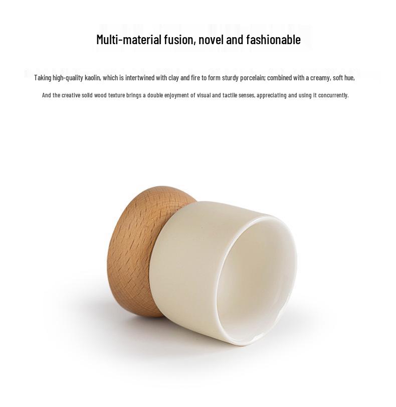 Japanese Minimalist Wooden Teacup Gift Set - Cream Style for Women, Personal Use, Tasting Cup