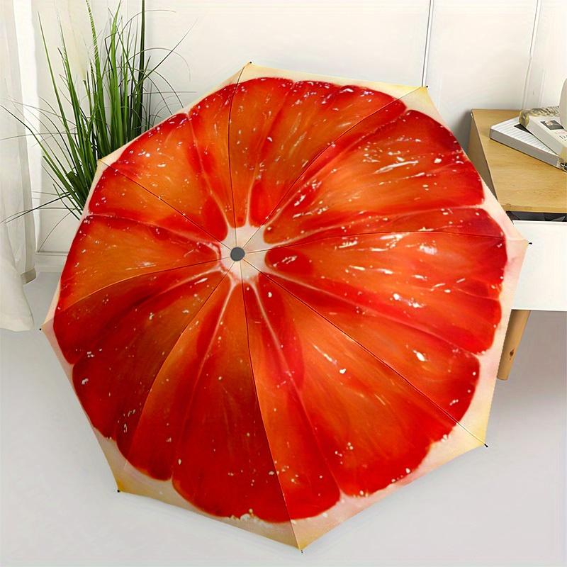 1pc Blood Orange Pattern Auto Folding Umbrella - Portable Foldable Design with 8 Ribs, Durable Plastic & Iron Frame, Casual Ou