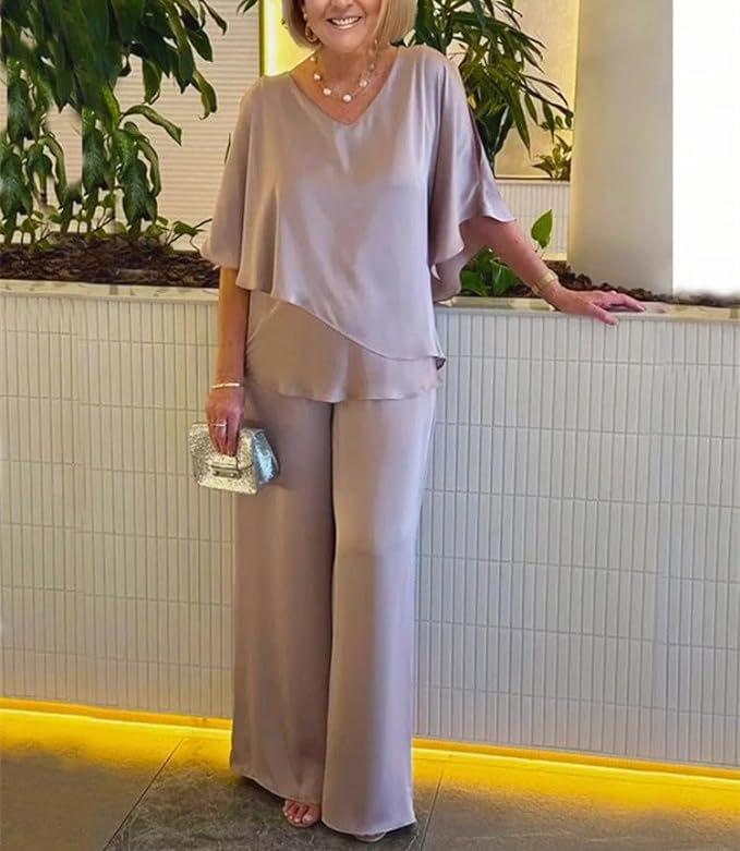 

Повседневный комплект большого размера с V-образным вырезом и однотонной расцветкой, с неровным подолом (2024) 3XL