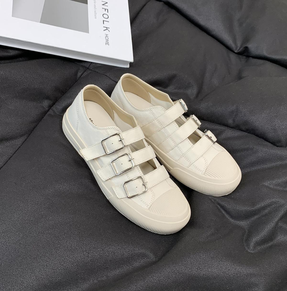 

Sheepskin~ Grape Mom, the same style, round head, one pedal, hollow buckle, breathable thick-soled versatile canvas shoes, women s leisure board 35