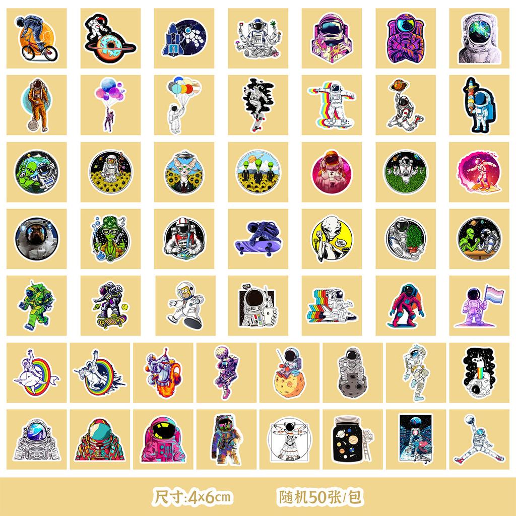 50/100 Cosmic Starry Sky Astronaut Stickers Mobile Water Cup Waterproof Decorative Stickers Children's Hand Account Stickers