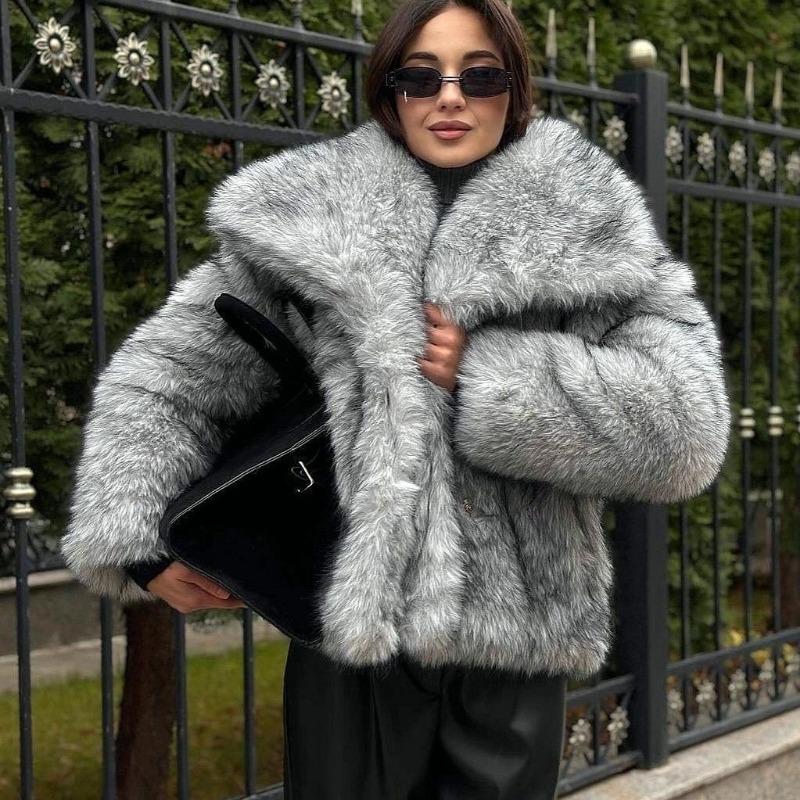 Winter new artificial fur jacket women's short small imitation fox hair lapel top