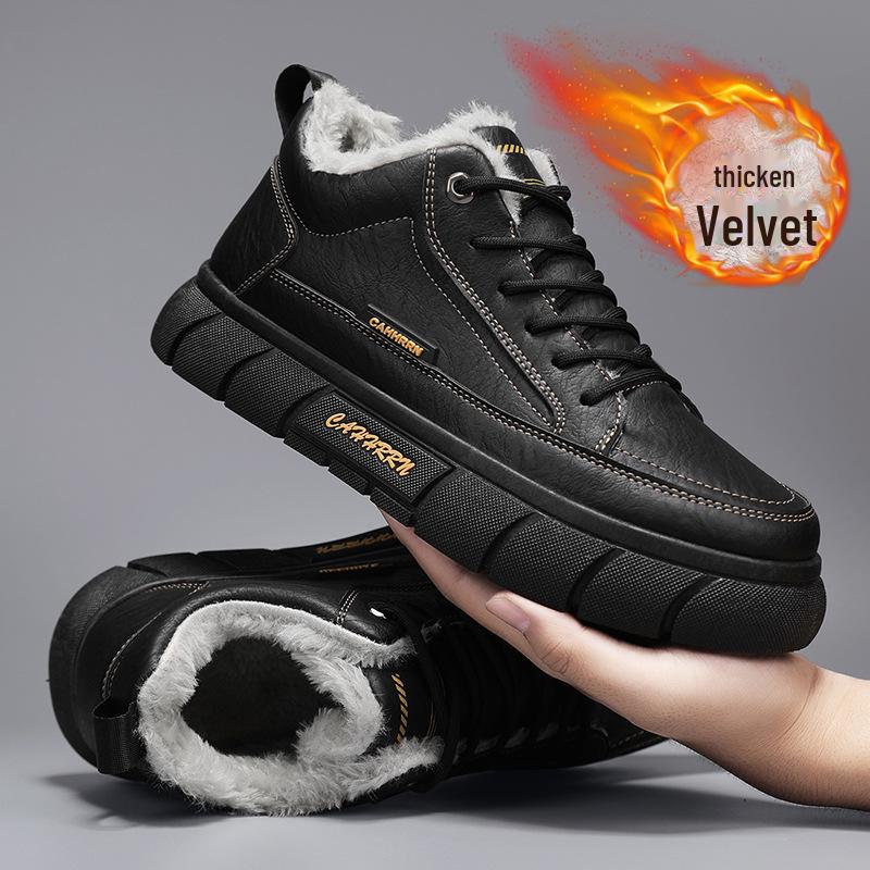 

Мужская зимняя модная спортивная обувь среднего размера большого размера с очень теплым бархатом 40 чёрный