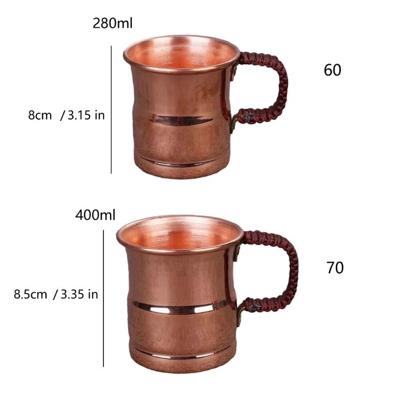 Braided Handle Copper Mug for Beer Milk and Juices with Comfortable Grip Drinking Cup Kitchen Essential