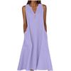 Women's Sleeveless V-Neck Button Front A-Line Dress with Side Pockets in Multiple Colors