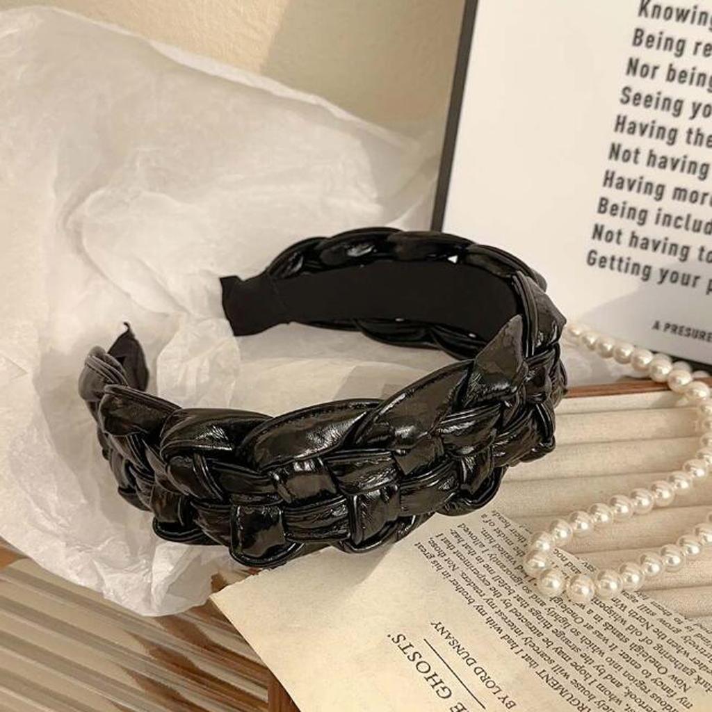 PROLY New Fashion Hairband For Women Wide Side PU Leather Headband Handmade Braided Turban Girls Vintage Hair Accessories