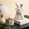 Keramisk Kaninskulpturset med Glasögon - Minimalistisk Djurdekor för Skrivbord, Bokhylla, Veranda - Moderna Figurer för Heminredning