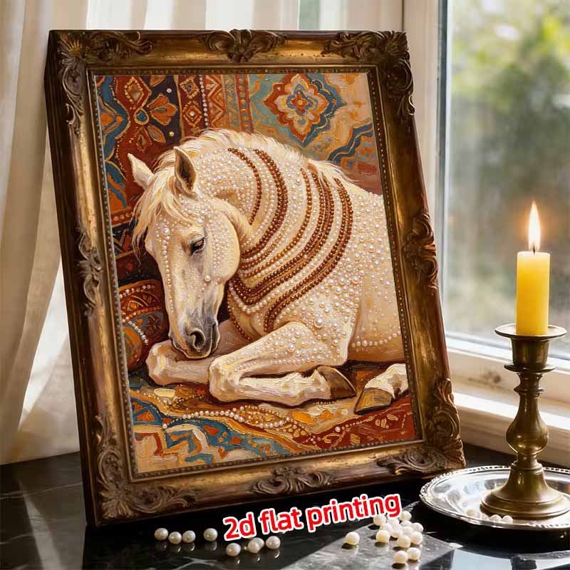 DIY Pearl Bead Art Canvas Horse Pattern Frameless Creative Craft Painting Kit for Relaxing Home Wall Decoration