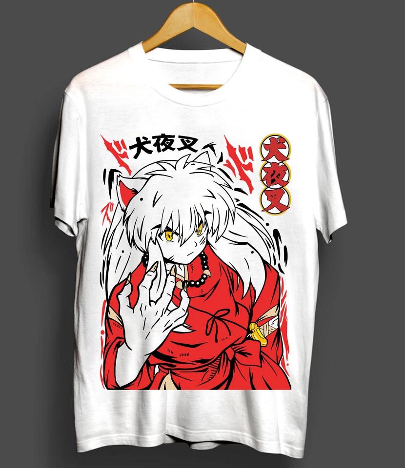 Sesshomaru T-Shirt Roter Mond Inu Yasha Kawaii Anime T-Shirt Weiß