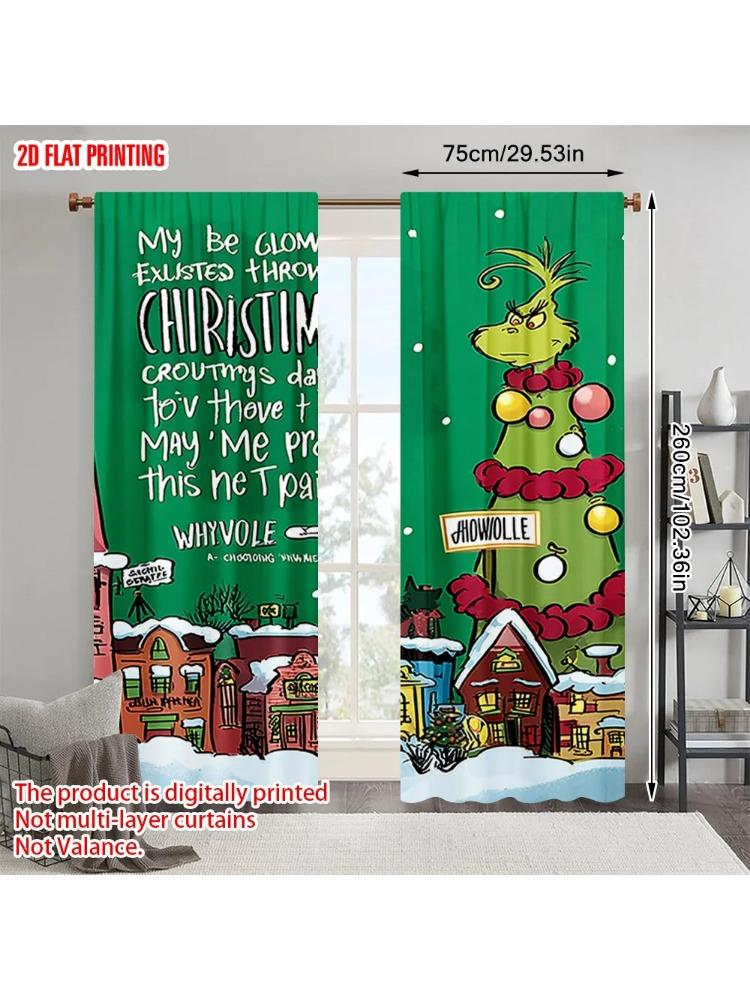 

Set Of 2 Plane Printing Popular Curtains Snowflakes Whimsical House Polyester Easy Install Without Rod Art Deco Festive Curtain W100*H70(CM)-Hooks&1PCS