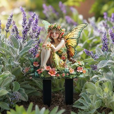 Flower Fairy Garden Stake, 2D Acrylic Fairy with Butterfly Wings Yard Art Stake, Waterproof Outdoor Fairy Tale Decoration for Yard Lawn Planter