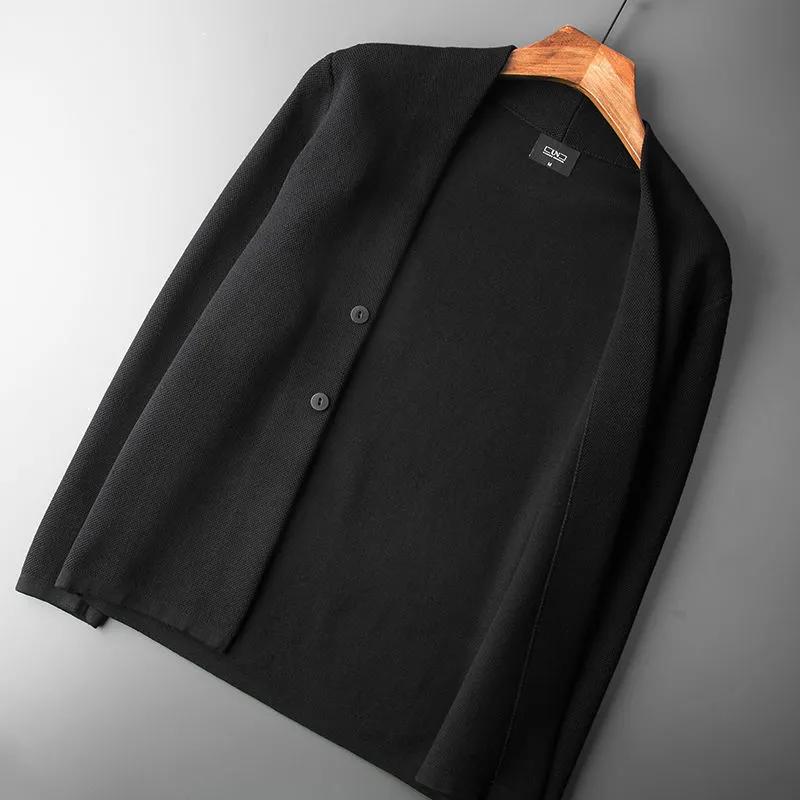 Maglioni a Maglia da Uomo a Colore Unico per Cardigan a Manica Lunga in Maglia