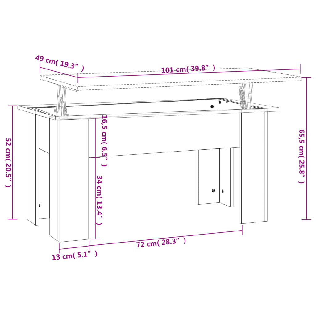 Vidaxl Coffee Table, White, 101X49X52 Cm, Wood-Based Material