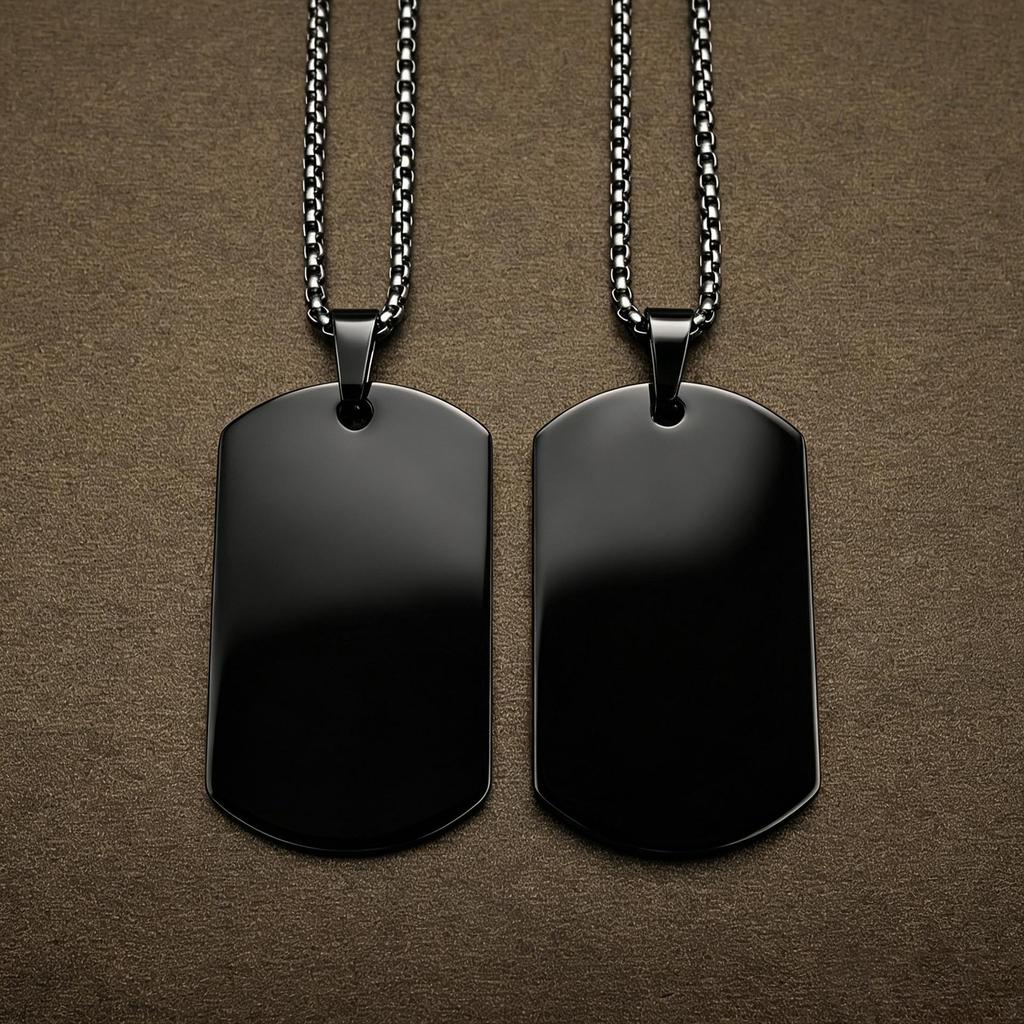 Stainless Steel Black Dog Tag Necklace - Trendy Hip Hop Style for Men & Women, Custom Engravable Titanium Steel Jewelry.