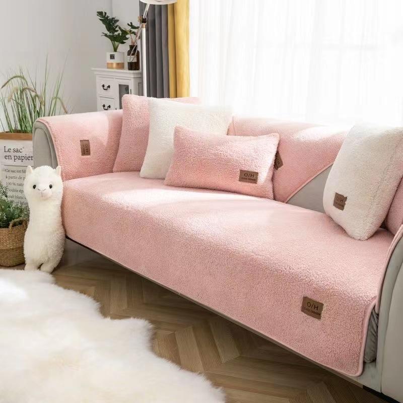 Winter Lamb Wool Sofa Cushion Minimally Thickened Plush Seat Cushion Anti Slip Sofa Cover Living Room Decoration Couch Protective Pad